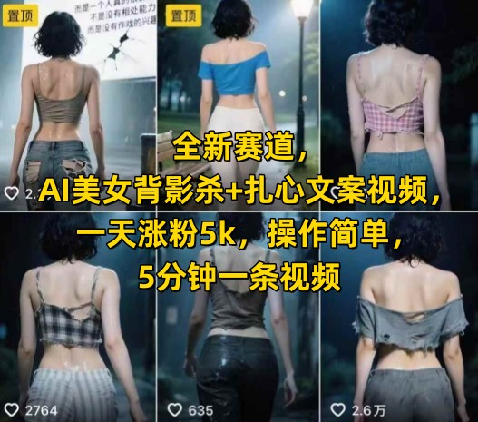 全新赛道，AI美女背影杀+扎心文案视频，一天涨粉5k，操作简单，5分钟一条视频-小根博客