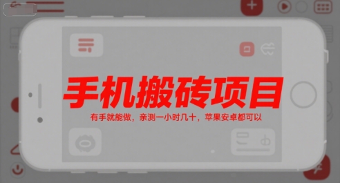 手机搬砖项目，有手就能做，亲测一小时几十，苹果安卓都可以-小根博客