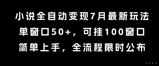 小说全自动变现7月玩法，单窗口50+，可挂100窗口，简单上手，全流程限时公布【揭秘】-小根博客