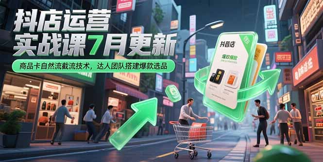 抖店运营实战课7月更新，商品卡自然流截流技术，达人团队搭建爆款选品-小根博客